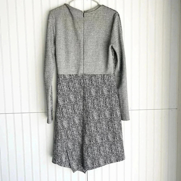 Stella McCartney Sz10 Gray Long Sleeve Asymmetric Hem Houndstooth Jersey Dress - Picture 4 of 4